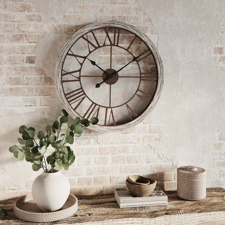 Calista Round Distressed Modern Farmhouse Wall Clock