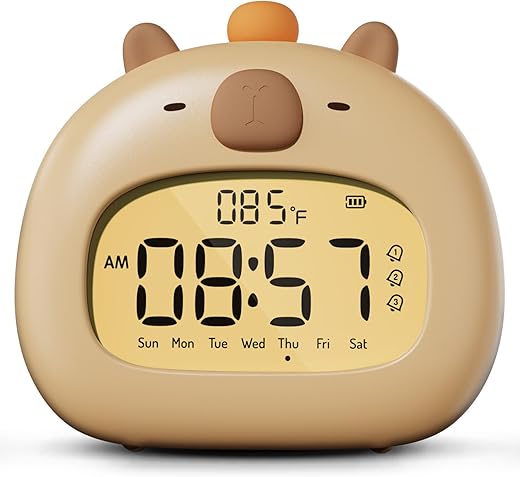 Capybara Alarm Clock for Kids, Ready to Rise Children's Sleep Trainer,Cute Capybara Clock Dimming Night Light, OK to Wake Alarm Clock for Toddlers Boys Girls