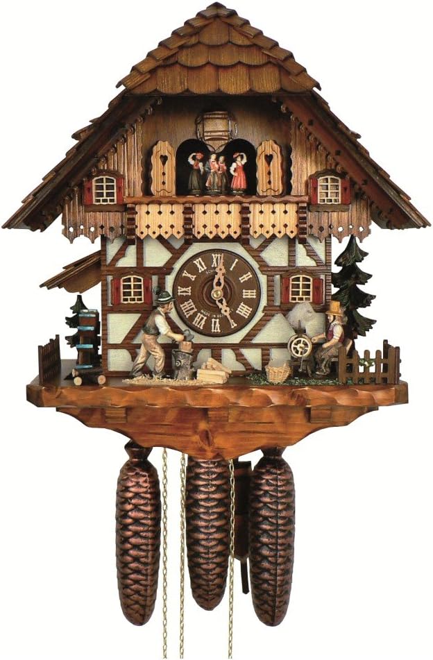 Chalet 8-Day Cuckoo Clock with Spinning Wheel & Woodchopper