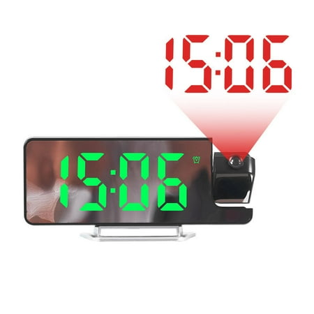 CheAAlet Projection Alarm Clock LED Mirror Digital Clocks Large Display with 180 Rotatable Projector USB C Port Auto Dimming Modern Desk Clock for Bedroom Green