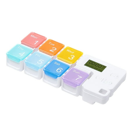 Chidian 7 Cubes Alarm Clock Colorful Pill Dispenser Pill Storage Box Practical Personal Medication Reminder for Travel Home School