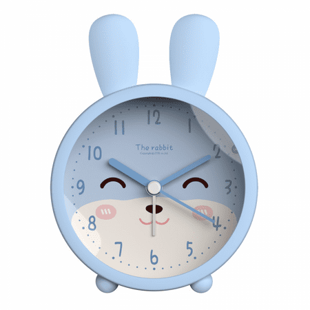 Children Cute Animal Dog/Cat Alarm Clock Silent Non Ticking Silicone Clock Night Light Travel Clock --- Blue Rabbit