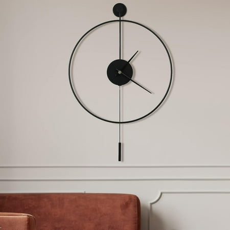 Classic Large Pendulum Wall Clock Decorative Art Clocks Round Minimalist Modern Clock Non Ticking Silent Metal Wall Clock 50cm Black