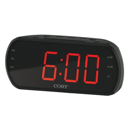 COBY Easy-Read Alarm Clock with FM Radio - 20 Memory Presets, Dual Alarms with Snooze, Volume Control, Backup Battery, 12/24H, Oversize Dimmable Red LED, USB-C Charging