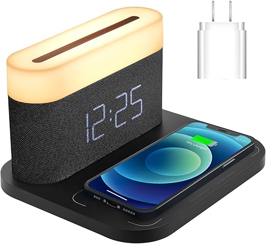 COLSUR Bluetooth Speaker Clock Radio with Digital Alarm Clock Wireless Charger