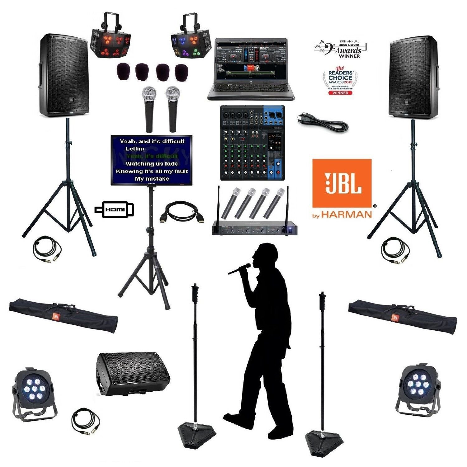 Computer LAPTOP DJ KJ PROFESSINAL KARAOKE MACHINE System with Powered Speakers