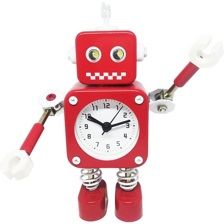 Cool Home Flash Light Kids Time Alarm Clock-Small Analog Robot Table Travel Clocks-Red