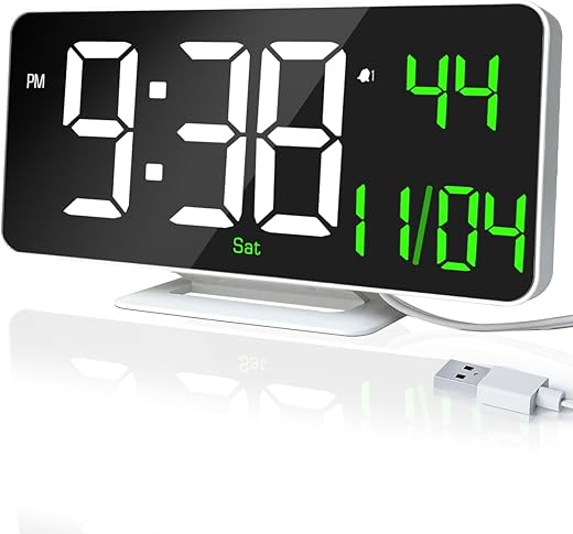 COVERY LED Digital Desk Clock, Desktop Alarm Clock Digital Display, Lightweight LED Clocks for Home, Office, Brightness Dimmer, USB Powered, 6.7 inches and White