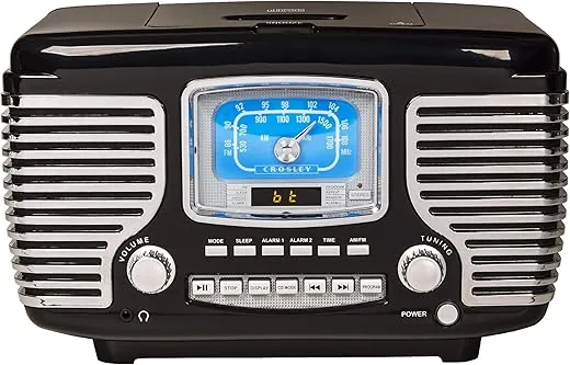 Crosley CR612B-BK Corsair Tabletop AM/FM Bluetooth Radio with CD Player and Dual Alarm Clock, Black