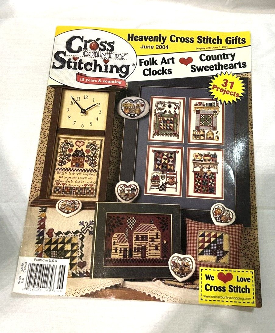 Cross Country Stitching June 2004 31 Project Magazine Folk Art Clocks Country