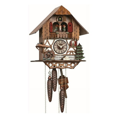 Cuckoo Clock Black forest house, turning mill-wheel