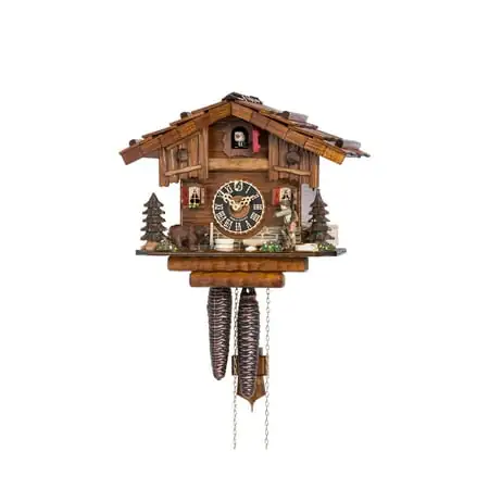 Cuckoo Clock Black Forest house with Forest scene and moving hunter HO 151