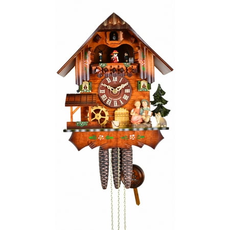 Cuckoo Clock moveable kissing Couple, turning mill-wheel