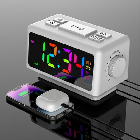 cvlncycling Clearance Digital Alarm Clocks for Bedrooms,Alarm Clock for Kids, Large Display Radio RGB Colorful Mirror Alarm Clock,Electronic Desk Clock For Kids Bedroom