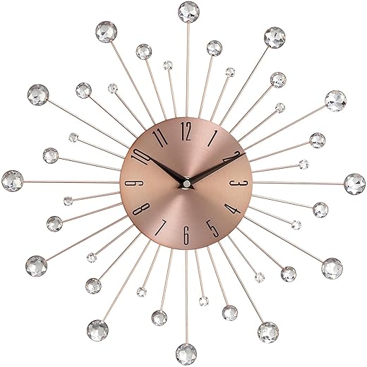 Deco 79 Metal Starburst Wall Clock with Crystal Accents, 15 x 1 x 15, Copper