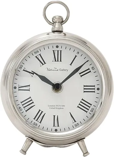 Deco 79 Stainless Steel Clock with Ring Top, 5 x 2 x 6, Silver