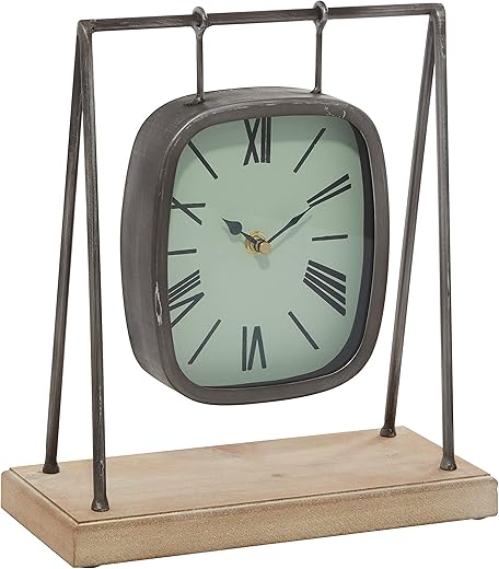 Deco 79 Wood Pendulum Clock with Wood Base, 10 x 5 x 12, Gray