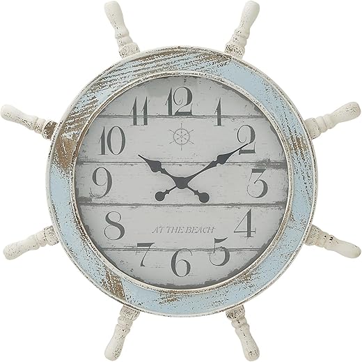 Deco 79 Wood Sail Boat Ship Wheel Wall Clock, 28