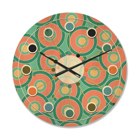 Designart 'Circular Retro Pattern VI' Mid-Century Modern Wood Wall Clock