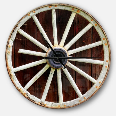 Designart 'Country Wagon Wheel on Wooden Wall Clock' Farmhouse wall clock