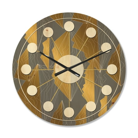 Designart 'Golden and Gray Polygon Pattern' Mid-Century Modern Wood Wall Clock