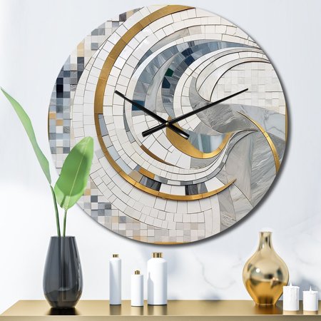 Designart Mosaic in Grey and Yellow II Abstract Shapes Oversized Wall Clock