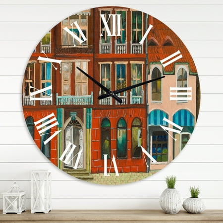 Designart 'Red Facade Of Shop In Paris I' French Country Wall Clock