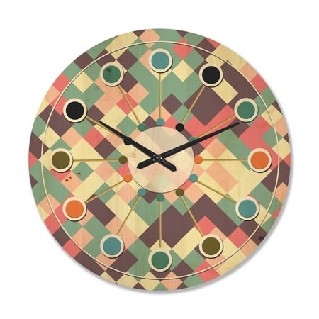 Designart 'Square Retro Design IV' Mid-Century Modern Wood Wall Clock