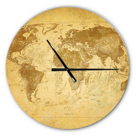 Designart 'Vintage Classic Map' Metal Wall Clock