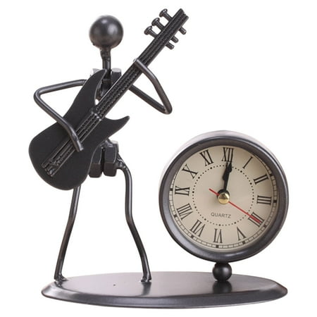 Desk decor Creative Iron Stainless Steel Small Desk Clock Iron Retro Personality Clock Gift Birthday Gift Iron Table Alarm Clock With Musical Instruments Gadgets Decoration Craft