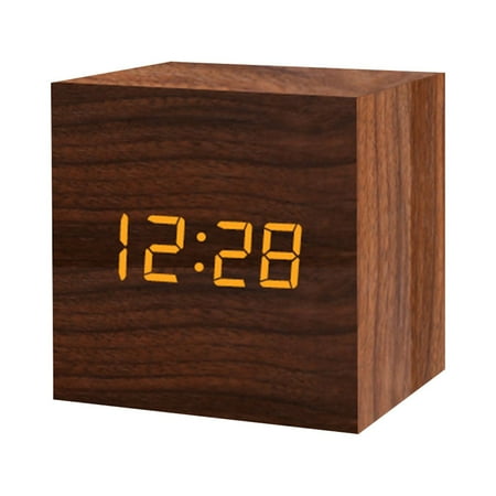 Desk Decor,Cute Desk Accessories, Wood Clock Creative Electronic Clock Square Digital Clock Mini Alarm Clock Bedside Clock