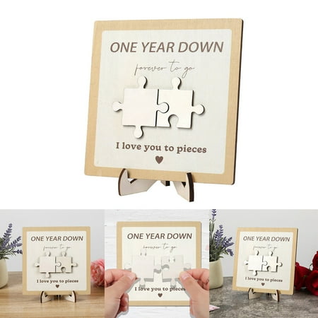 desktop accessories for office home decor for shelves desk & shelf clocks Unique 1st For Couples Wooden Sign With Engraved Puzzle 1st Anniversary Paper Gift For Him Her Boyfriend