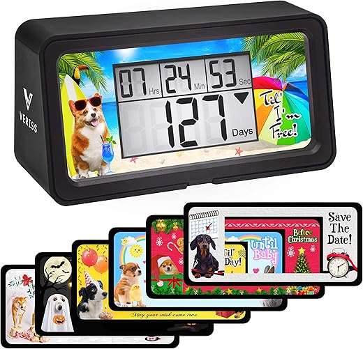 Digital 9999 Days Countdown Clock Timer with Backlight - Count Down Your Retirement, Wedding, Christmas, Vacation and All Calendar Event Dates in Your Life - Dog Collection (Black - 8 Frames)