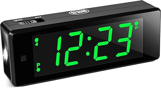 Digital Alarm Clock Battery Operated with Hybrid LED/LCD Time Display, Night Visiable, Emergency Flashlight, Small Travel Clock for Bedroom Bedside (Green Display)