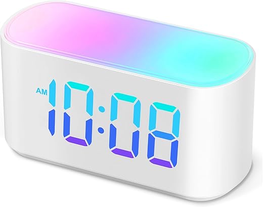 Digital Alarm Clock for Bedrooms, 9 Colors Nightlight, Large Numbers with 10 Colors LED Display, RGB, Dimmer, Simple Digital Clocks for Kids Teens Adults