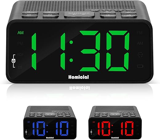 Digital Alarm Clock Radio, Alarm Clocks for Bedrooms with AM/FM Radio, Sleep Timer, Dimmer, Easy Snooze, Battery Backup - 0.6 Green LED Digits