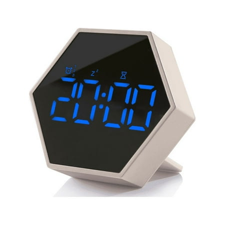 Digital Electric alarm multi-function LED Light Mirror Touch Dimmable Night Lights Time/Alarm/Temperature Display Travel Clock(Gold)