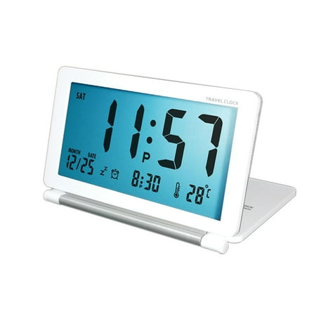 Digital Travel Alarm Clock Battery Operated LCD Clock with Date Temperature Snooze Night Light and PU Leather Cover