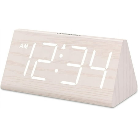 DreamSky Wooden Digital Alarm Clocks for Bedrooms - Electric Desk Clock with Large Numbers, USB Port, Battery Backup, Adjustable Volume, Dimmer, Snooze, DST, 12/24H, Living Room Wood Décor