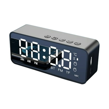 Dvkptbk Digital Clock With Bluetooth Speaker Alarm Clock With Dual Alarms Mirror LED Display Bluetooth V5.0 Compatible With TFCard