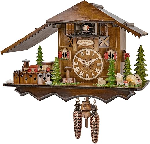 Engstler Quartz Cuckoo Clock Black Forest House with Moving Train, with Music