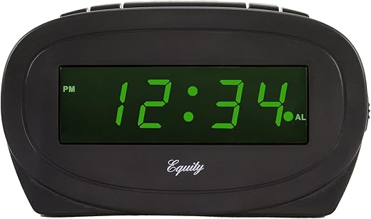 Equity 30226 Digital Green LED Electric Alarm Clock, Black