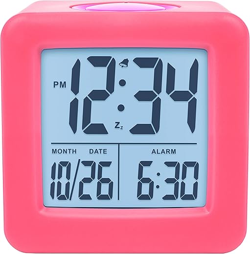 Equity 73002 Pink Soft Cube LCD Alarm Clock with Smart Light