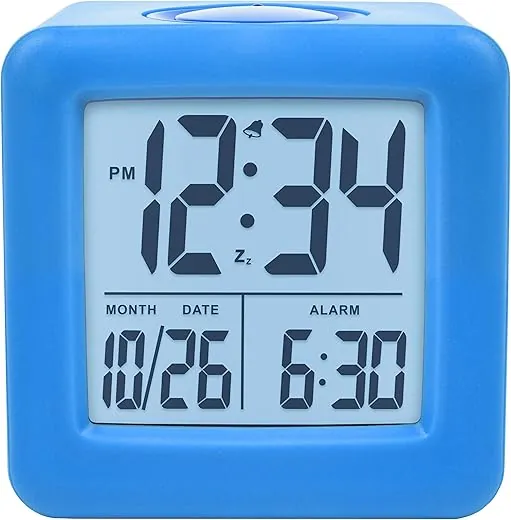 Equity 73005 Blue Soft Cube LCD Alarm Clock with Smart Light