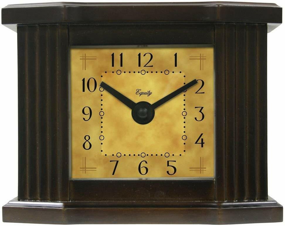 Equity by La Crosse 25112 6 Inch Natural Dark Wood Grain Mantel Clock