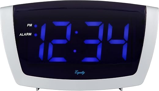 Equity by La Crosse LED Blue Digit Alarm Clock with USB Charging Port, Silver