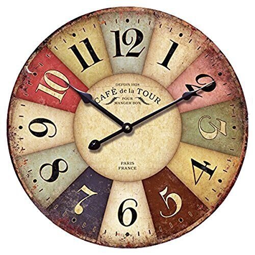 Eruner 12-inch Wooden Clock, Vintage Wood Wall Clock - [Cafe De La Tour] Retro S