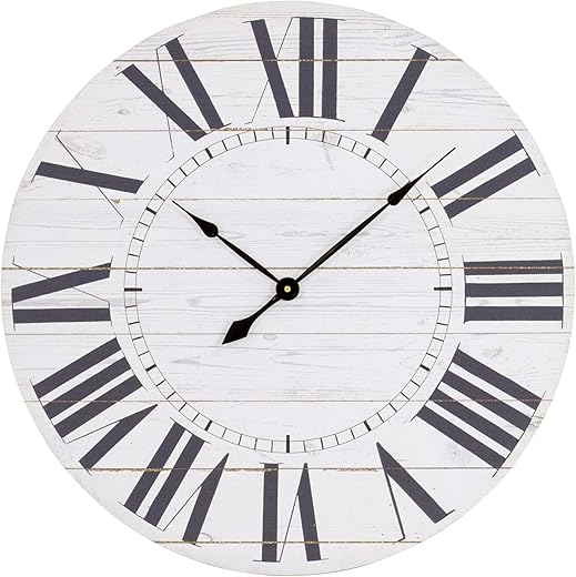 Estelle French Country Shiplap Face Wall Clock, 23, White