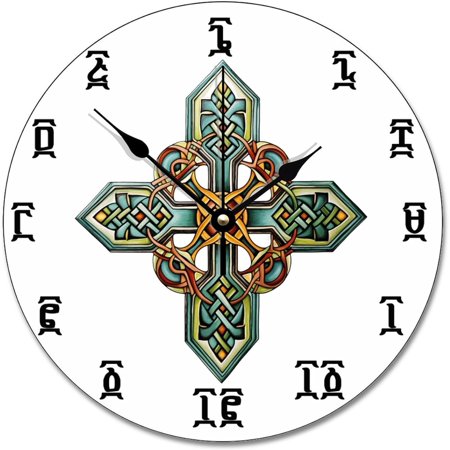 Ethiopian Cross Time Wall Clock 12 Inch Wall Clocks Battery Operated Quiet Non-Ticking Farmhouse Hanging Clock Modern Wall Decor For Home Kitchen Office School Bathroom