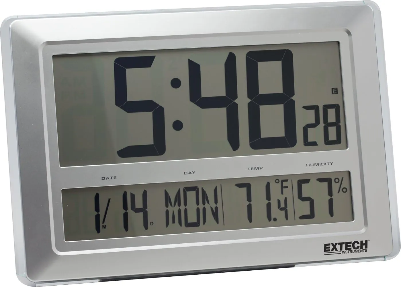 Extech CTH10A Radio Controlled Hygro-Thermometer Clock,Silver